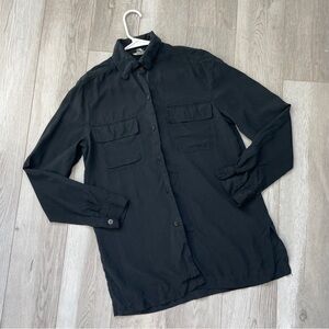 Silk Button Up Shirt long womens Black (small) vintage minimalist contemporary